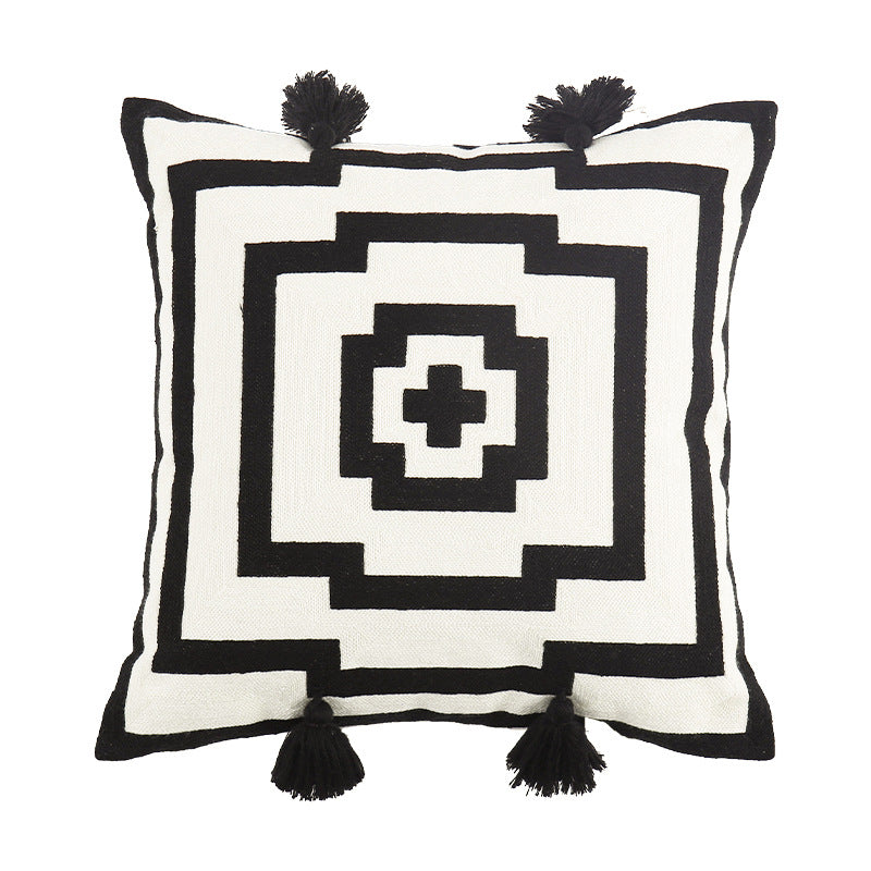 Decorative square decorative cushion with jacquard fabric and decorative tassels Stornfield