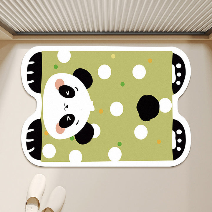 Cute Panda-Shaped Anti-Slip Absorbent Microfiber Bath Mat with Polka Dot Print