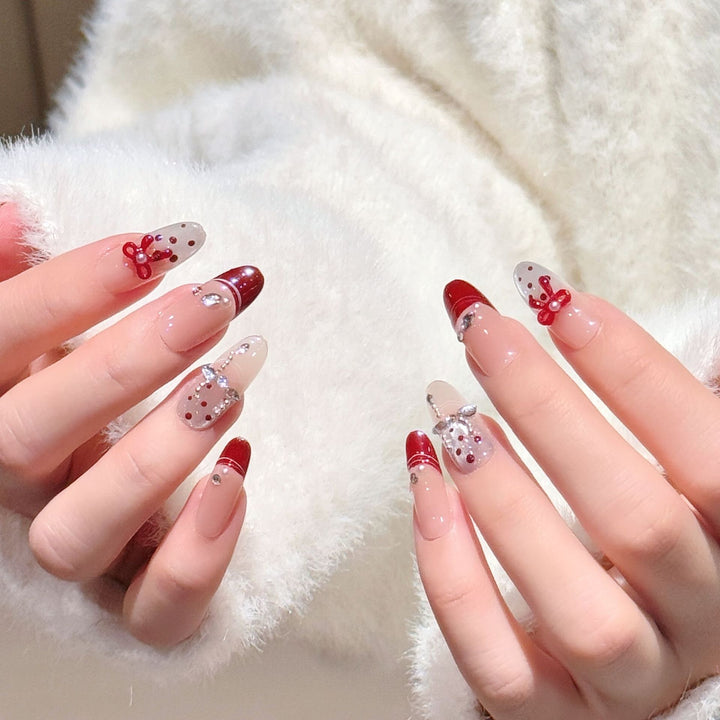 Artistic Press-On Nail Extensions with Gem Accents Stornfield