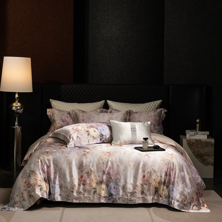 Luxurious Floral Satin Duvet Cover Bedding Set with Reversible Pillowcases