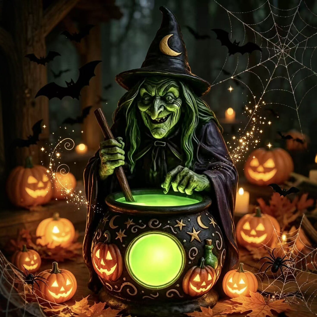 Decorative witch figure with cauldron Stornfield