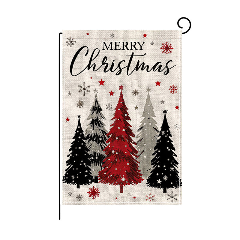 Decorative Burlap-Texture Merry Christmas Garden Flag with Festive Pine Tree Print