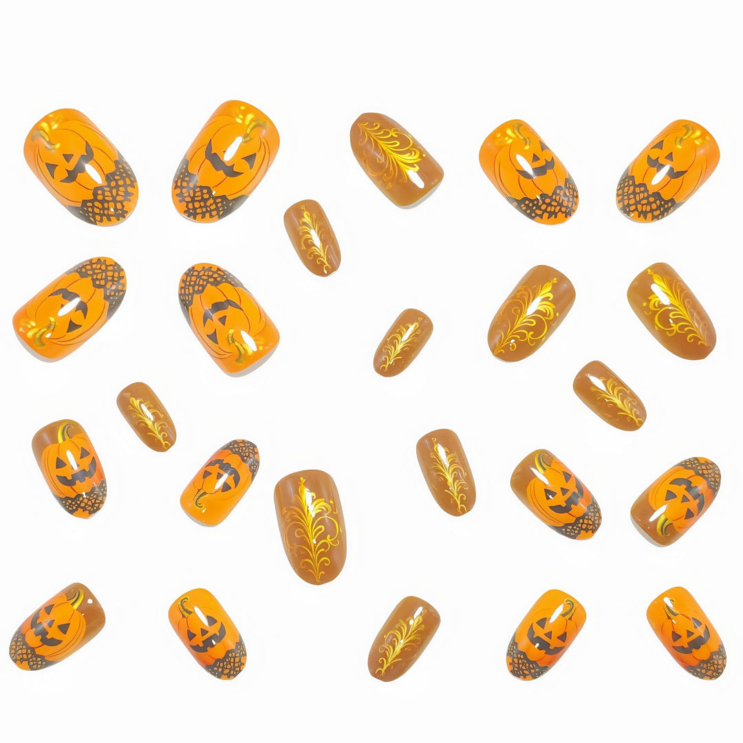 Halloween Artificial Nails with Creepy Pumpkin Design Stornfield