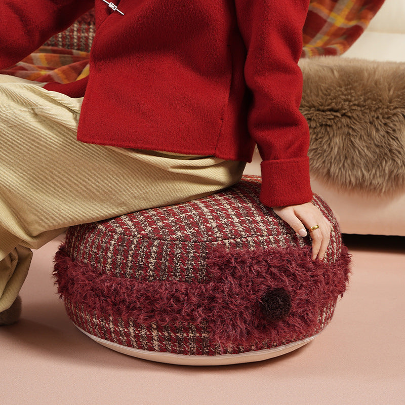 Baker Boy Cap made of tweed with teddy trim and decorative pompom