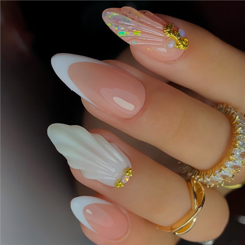 Decorative Stiletto Press-On Nail Art with Floral Accents Stornfield