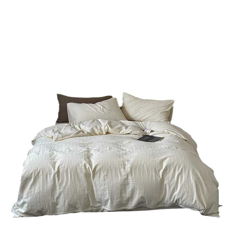 Washed Percale Cotton Duvet Cover Set with Subtle Wavy Texture and Envelope Closure