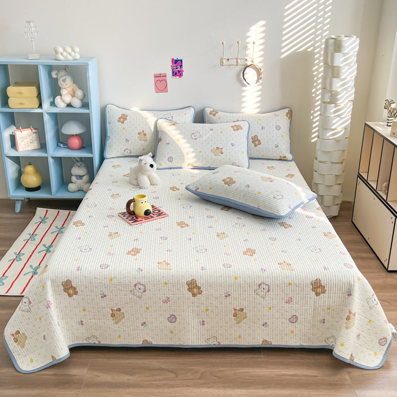 Lightweight Quilted Floral Bedspread Set with Piped Edge and Matching Pillow Shams