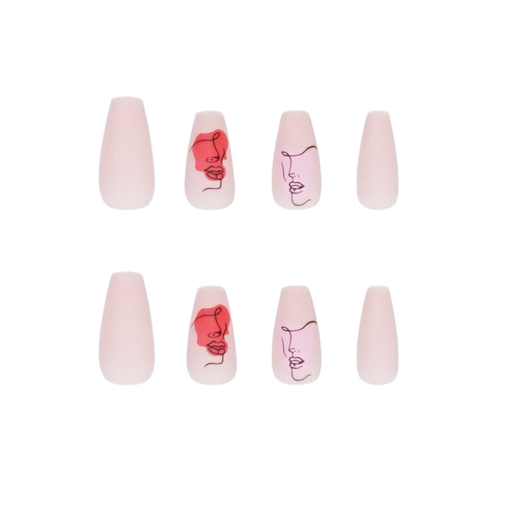 Artful Nail Extensions with Abstrahized Face Drawing Stornfield