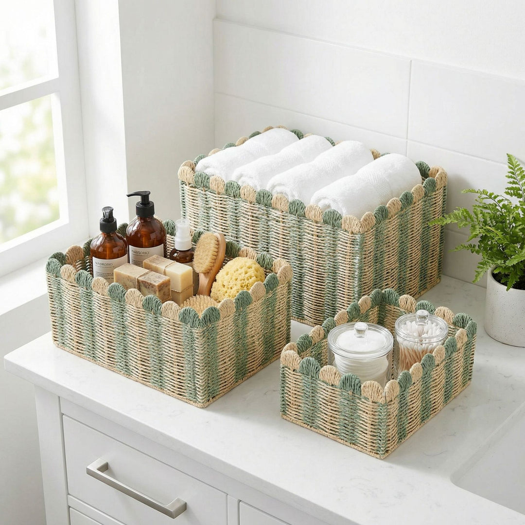 Decorative Woven Storage Basket with Scalloped Edges Stornfield