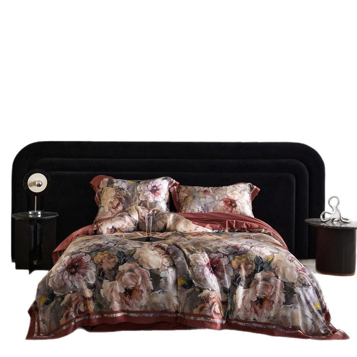 Painterly Floral Satin-Blend Reversible Duvet Cover Set with Luxury Pillow Shams
