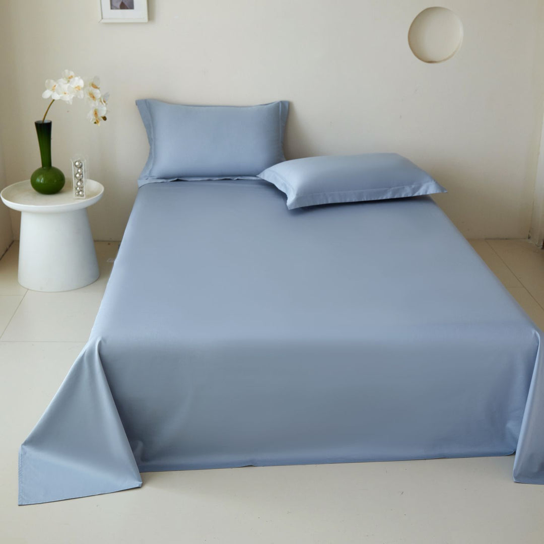 Luxury Cotton Sateen Bed Sheet Set with Deep Pockets and Flanged Pillowcases