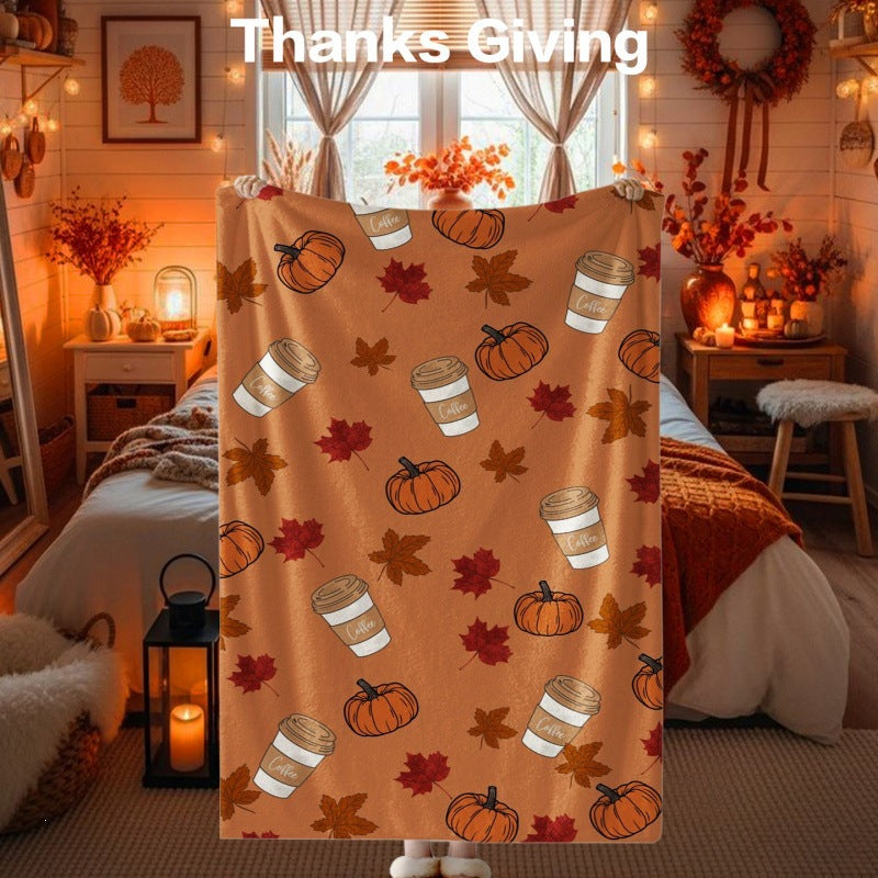 Thanksgiving-Themed Cozy Fleece Blanket