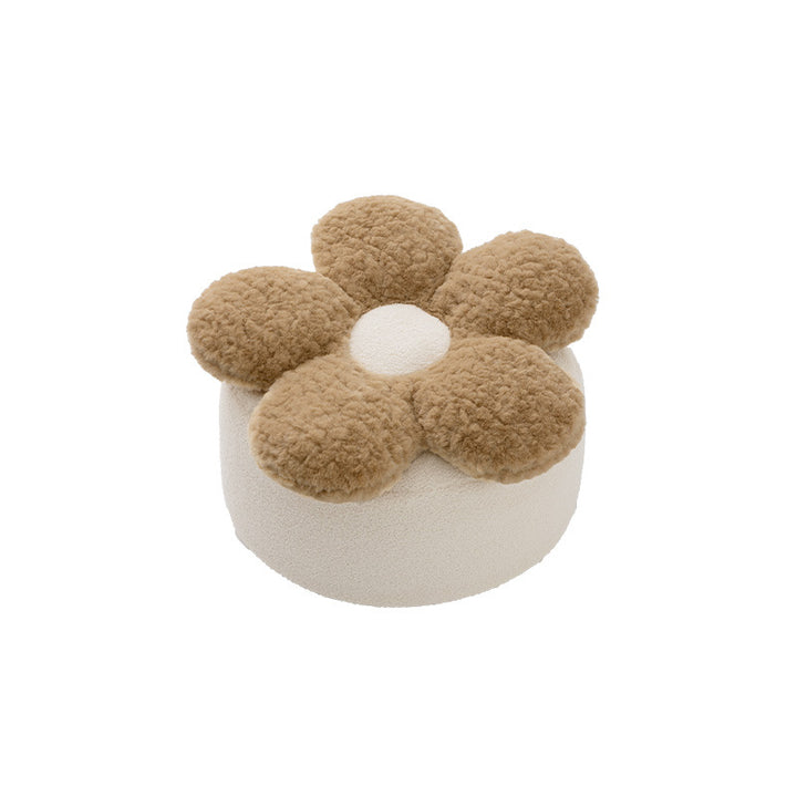 Round flower-shaped seat pouf with cozy teddy fleece and removable cover Stornfield