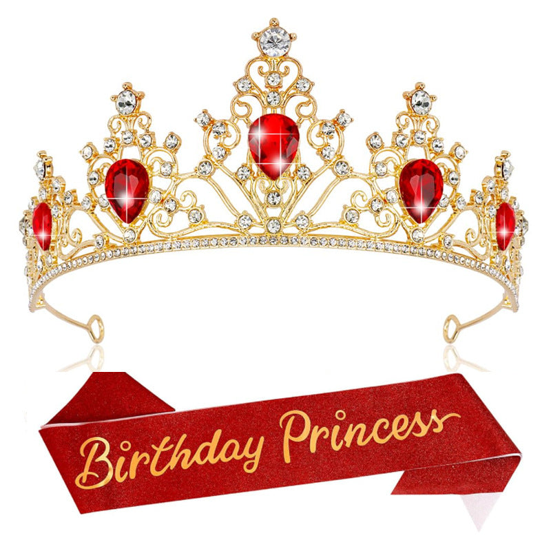 Girl crown with sparkling crystals and elegant birthday sash set Stornfield