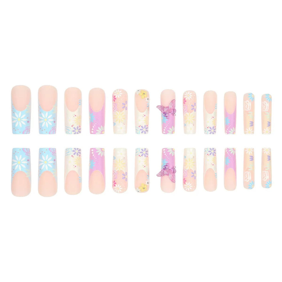 Artificial nails with floral patterns and 3D decorations Stornfield