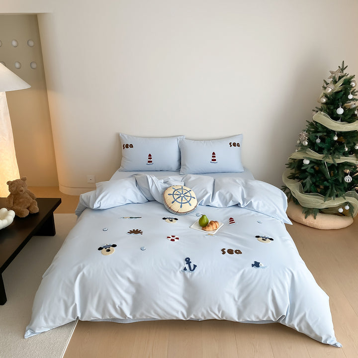 Children's Embroidered Horse Cotton Sateen Duvet Cover Set
