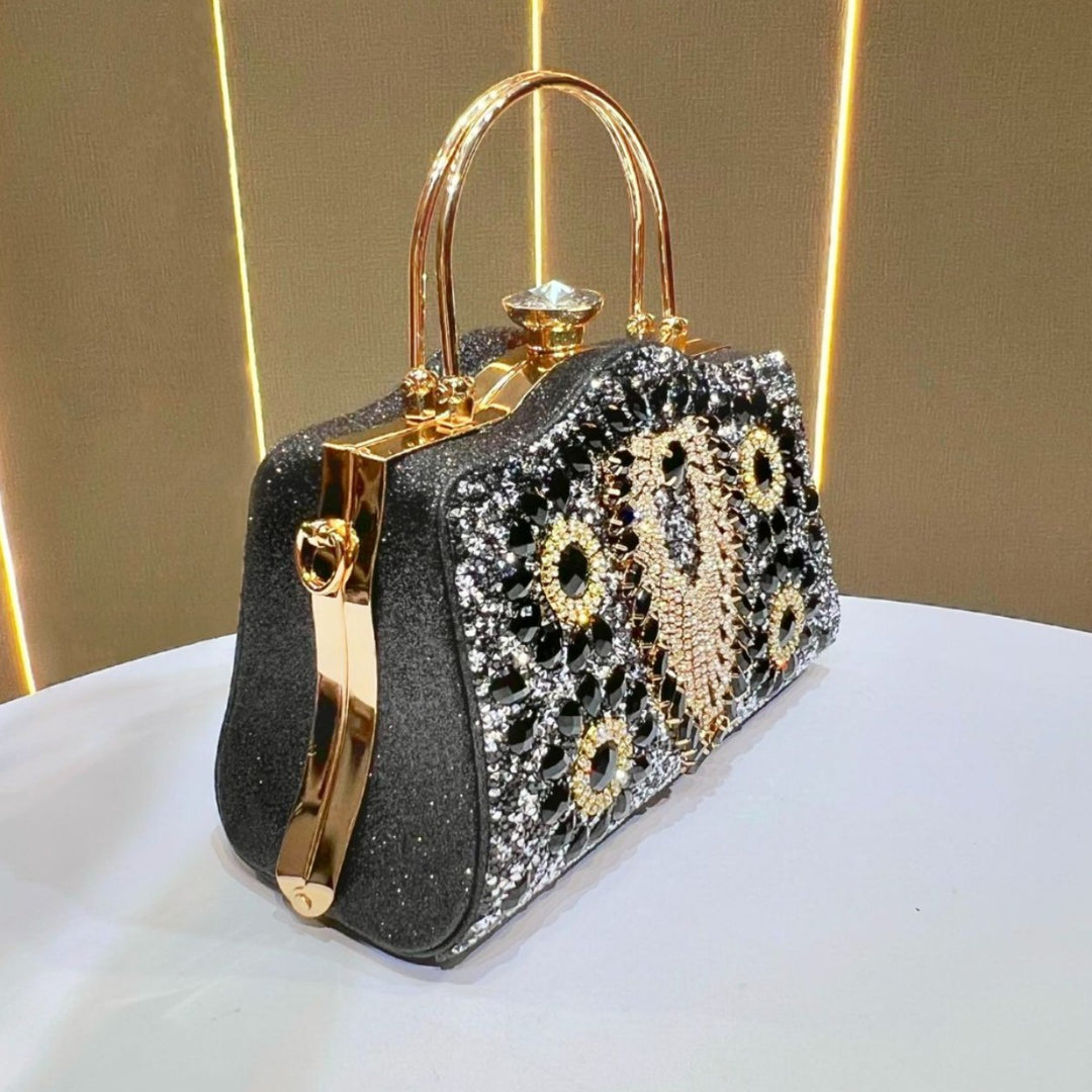 Decorative Crystal-Studded Evening Handbag