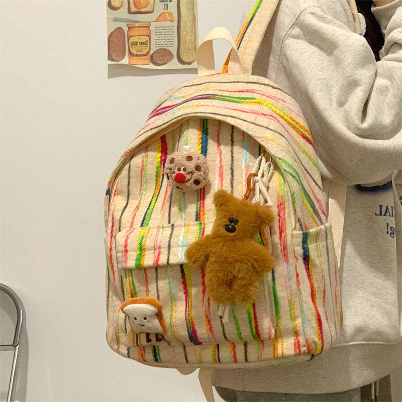 Colorful Striped Fabric School Backpack Stornfield
