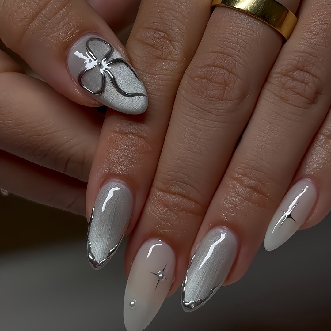 Elegant Press-On Nail Art with Floral Accents Stornfield