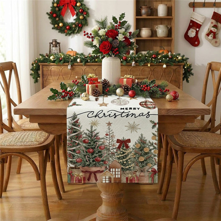 Cotton-Linen Festive Poinsettia Christmas Table Runner