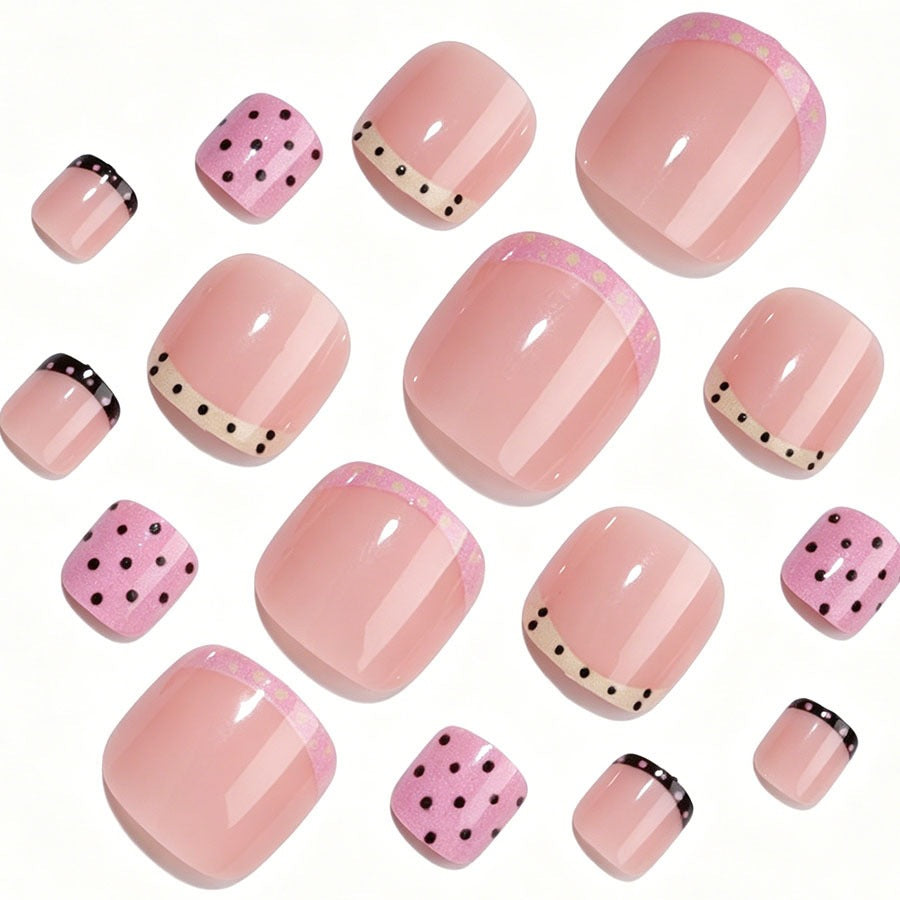 Artificial Nail Set with elegant French tip and creative dots Stornfield