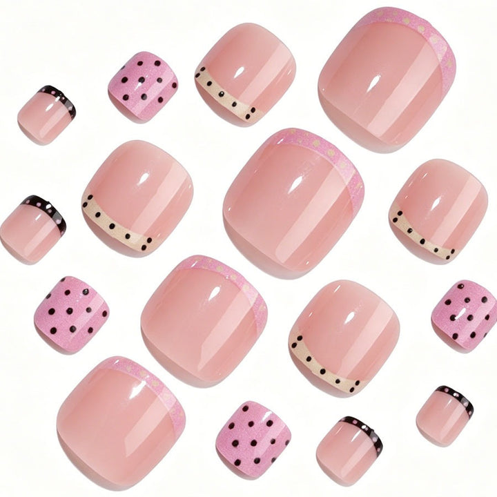 Artificial Nail Set with elegant French tip and creative dots Stornfield