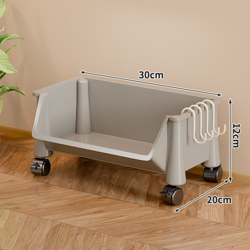 Under-Desk Rolling Plastic Storage Bin with Side Hooks and Locking Casters