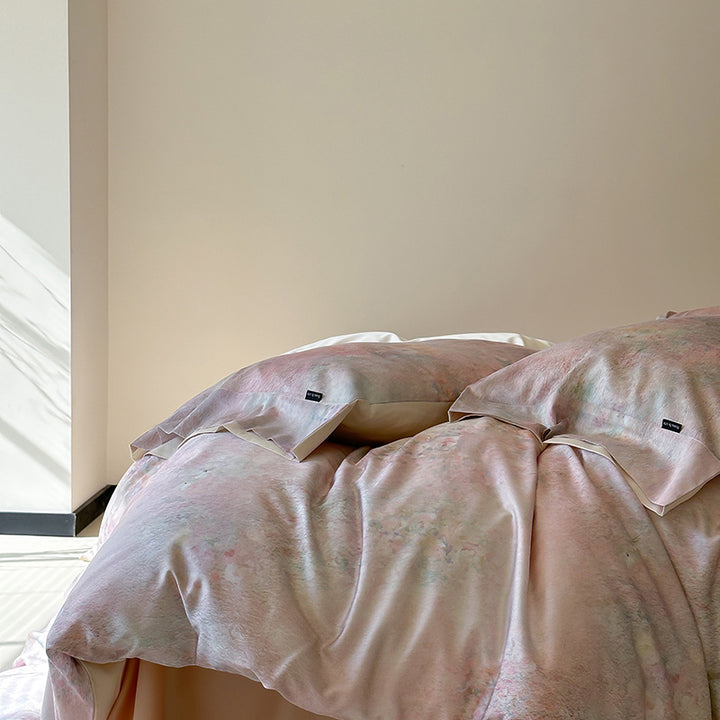 Luxurious satin bedding set with watercolor floral pattern