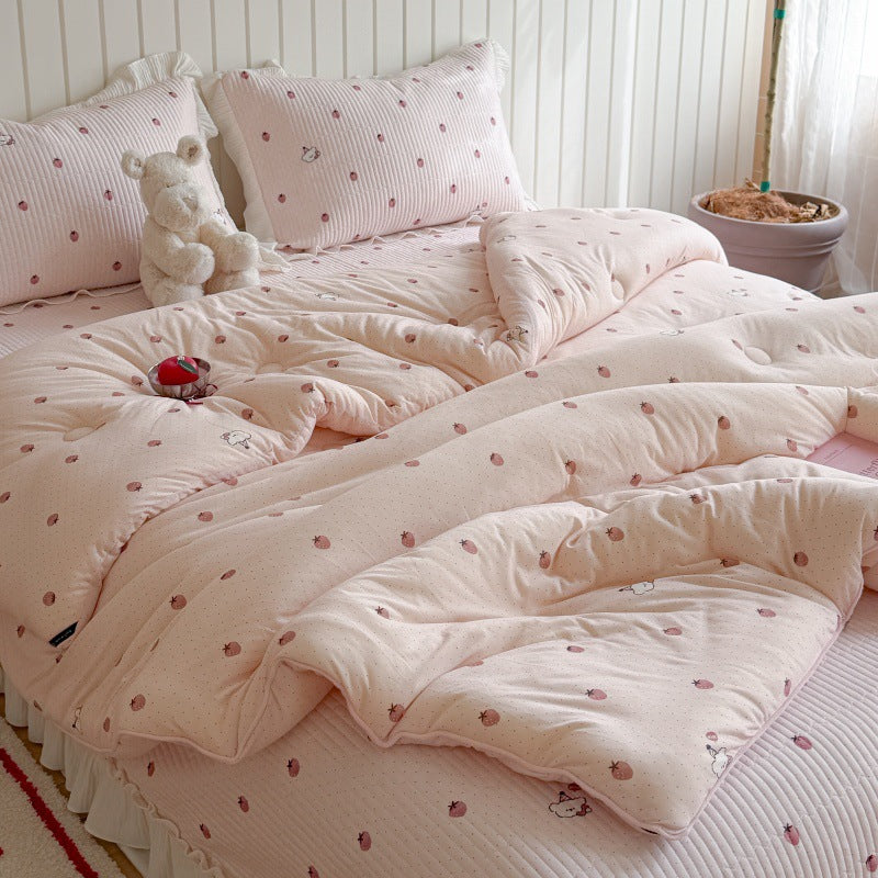 Quilted Cotton-Blend Light Comforter with Botanical Micro-Print and Contrast Piped Edge
