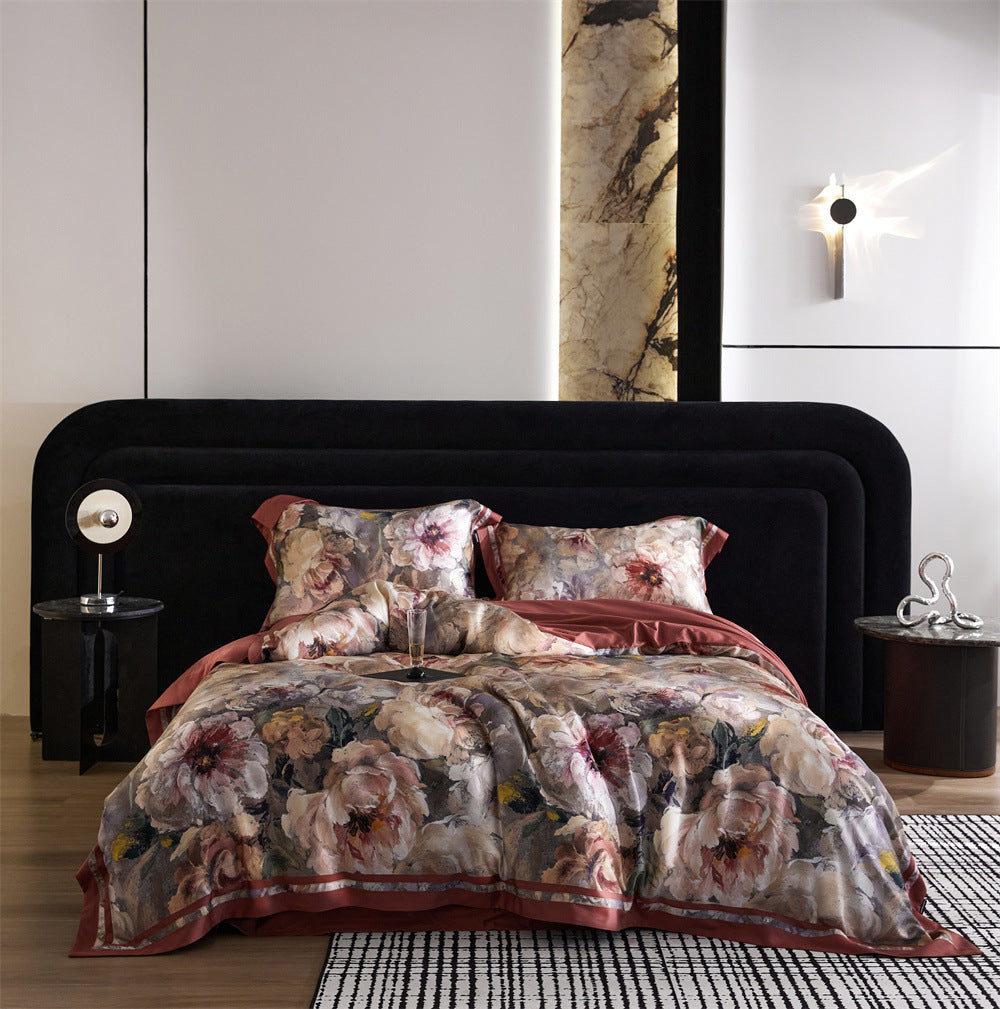 Luxurious bedding set made of cotton satin with marbled design