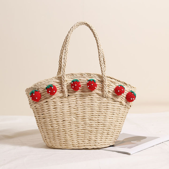 Handmade basket bag with playful strawberry motif Stornfield