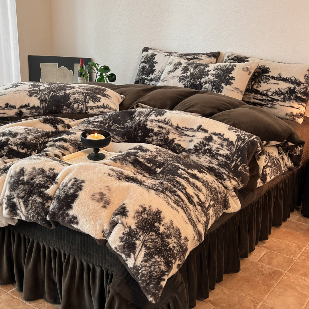 Plush Floral Flocked Reversible Duvet Comforter Set