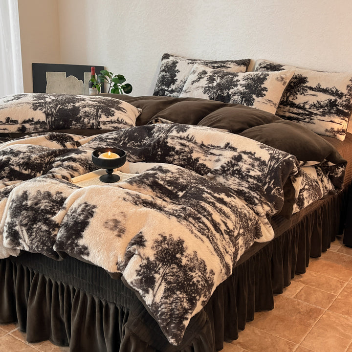 Plush Floral Flocked Reversible Duvet Comforter Set
