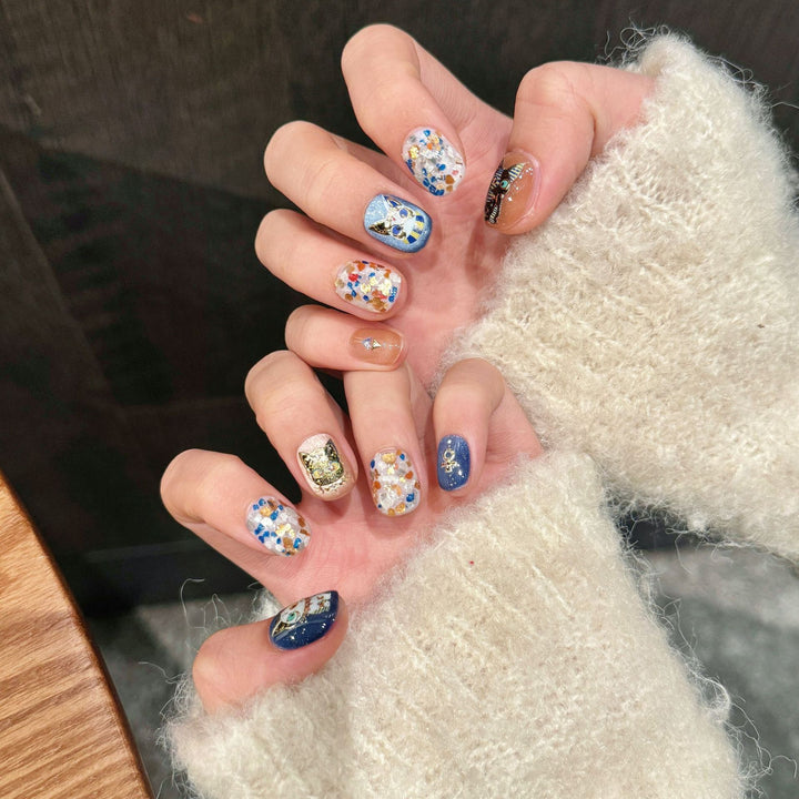 Artificial Nail Set with Colorful Glitter and Creative Designs Stornfield