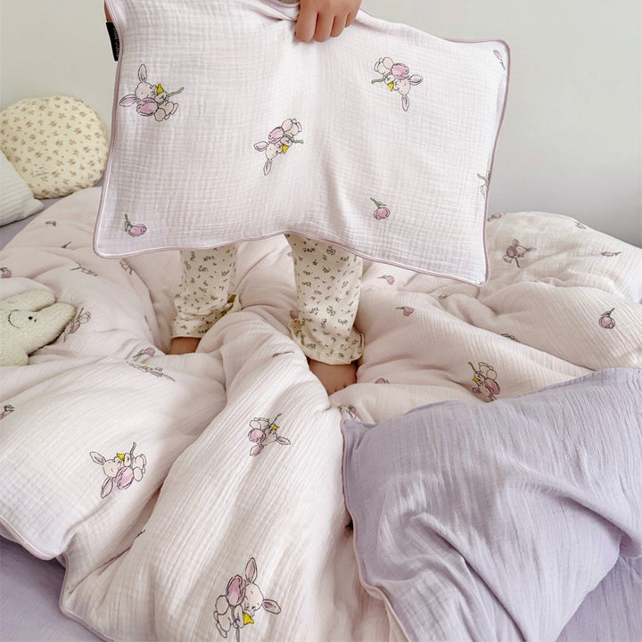 Children's Muslin Comforter Set with Cute Bear Print