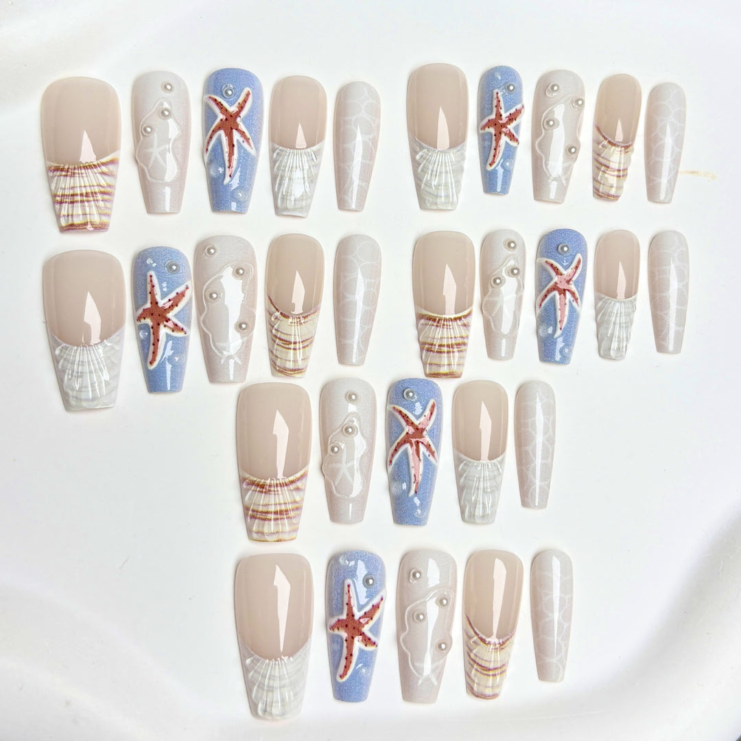 Coastal Themed Press-On Nail Art Set