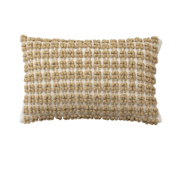 Woven Boho decorative cushion with tassels, tufted relief and handcrafted details