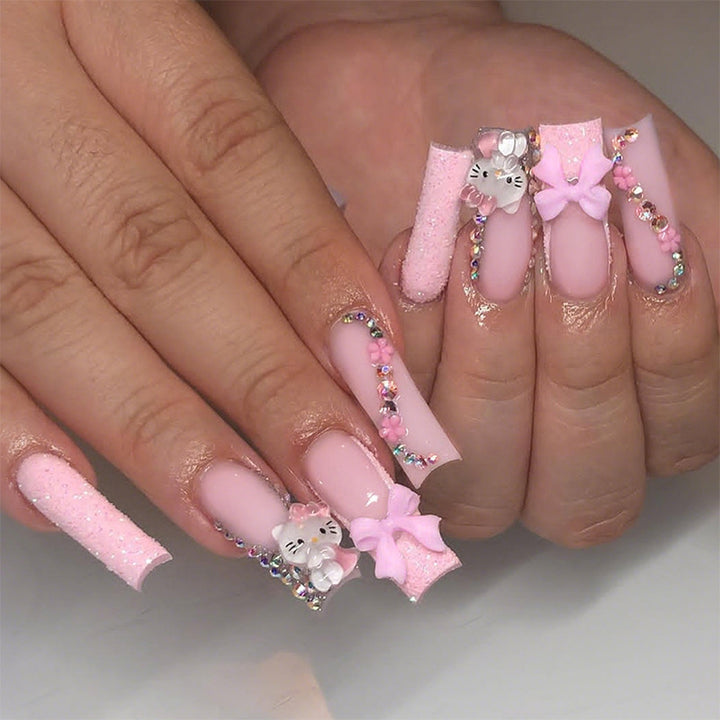 Decorative Premium Press-On Nail Set with Rhinestone and Bow Accents Stornfield
