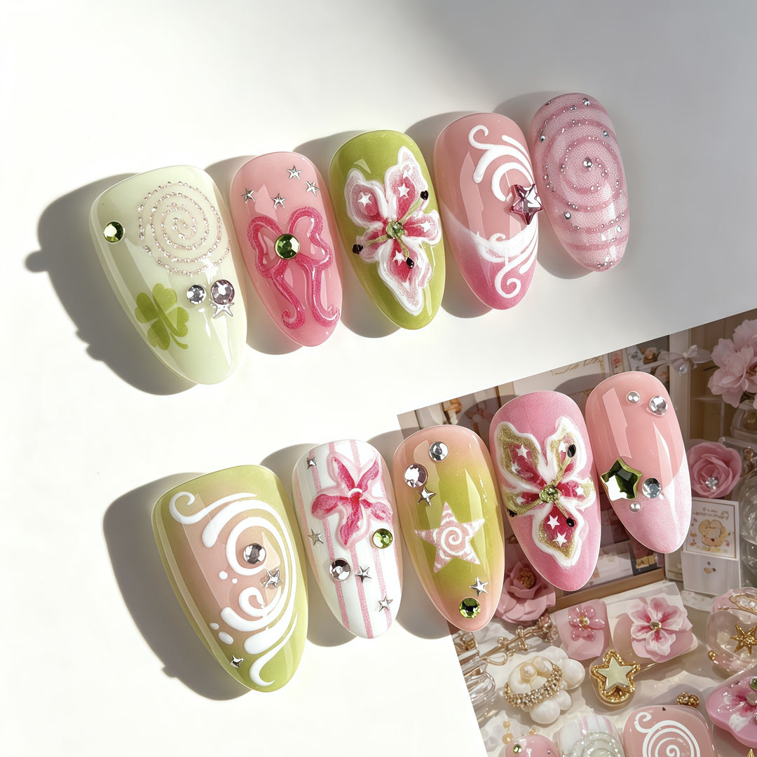 Decorative Floral Nail Art Press-On Set