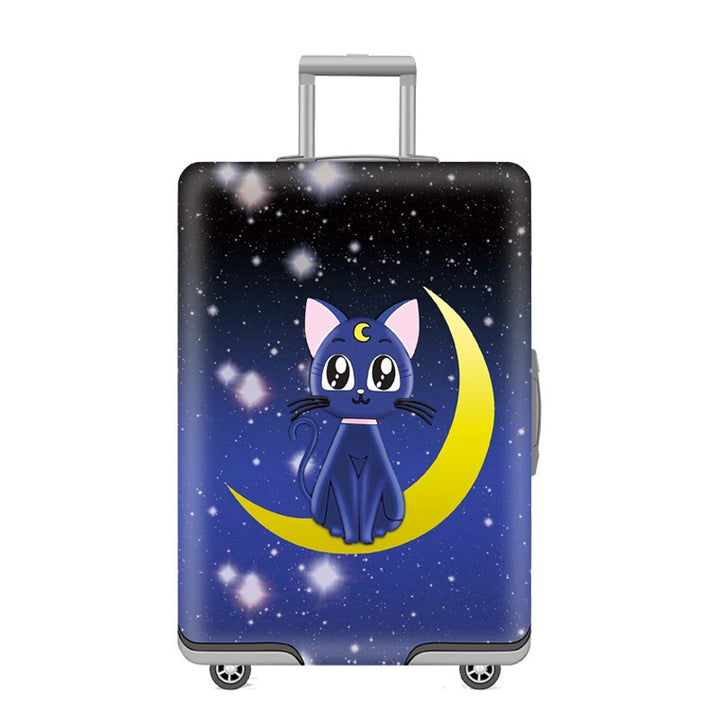 Unisex nan elastic motif suitcase cover made of stretchable polyester with handle and wheel openings Stornfield