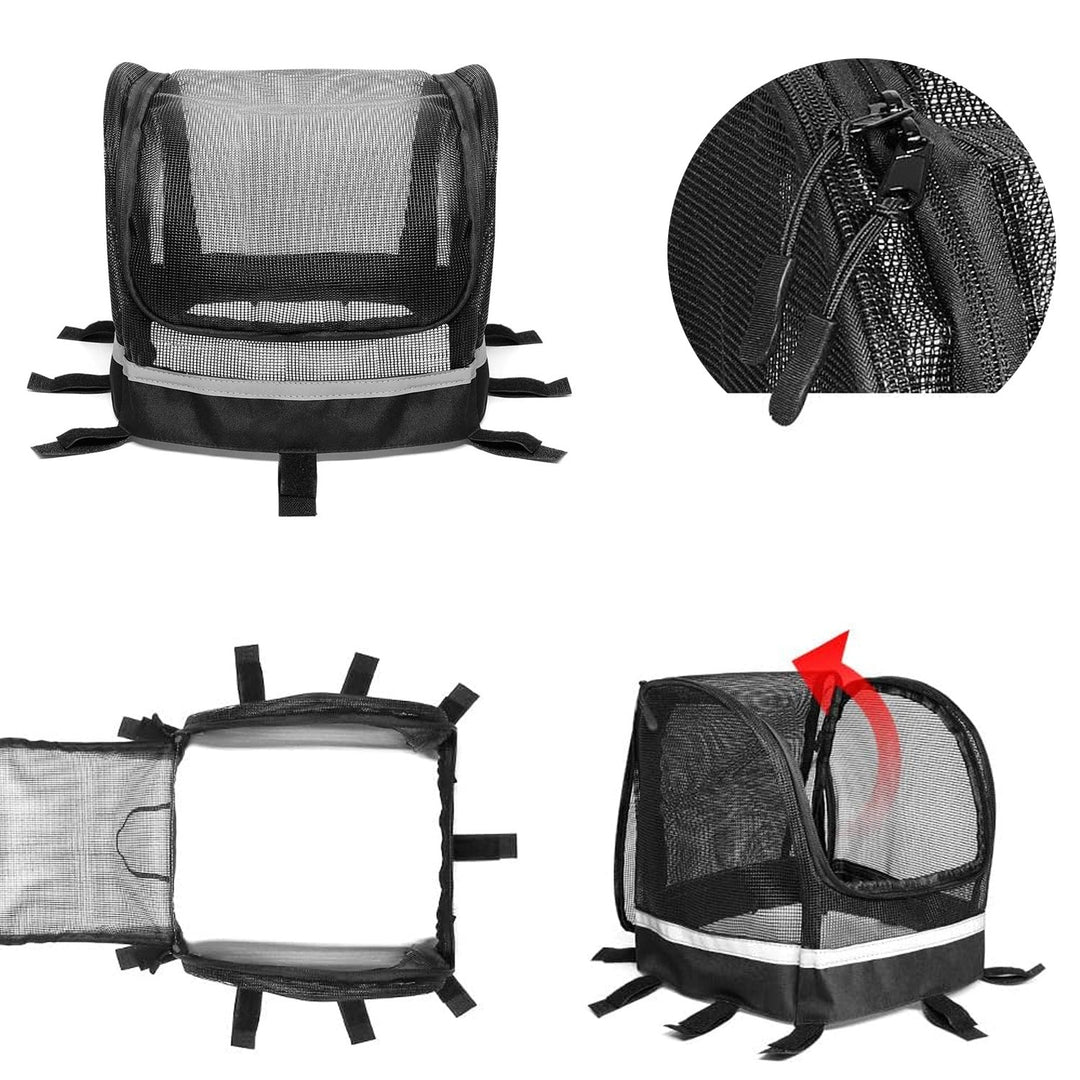 front-mounted breathable mesh bicycle pet basket canopy with reflective trim Stornfield