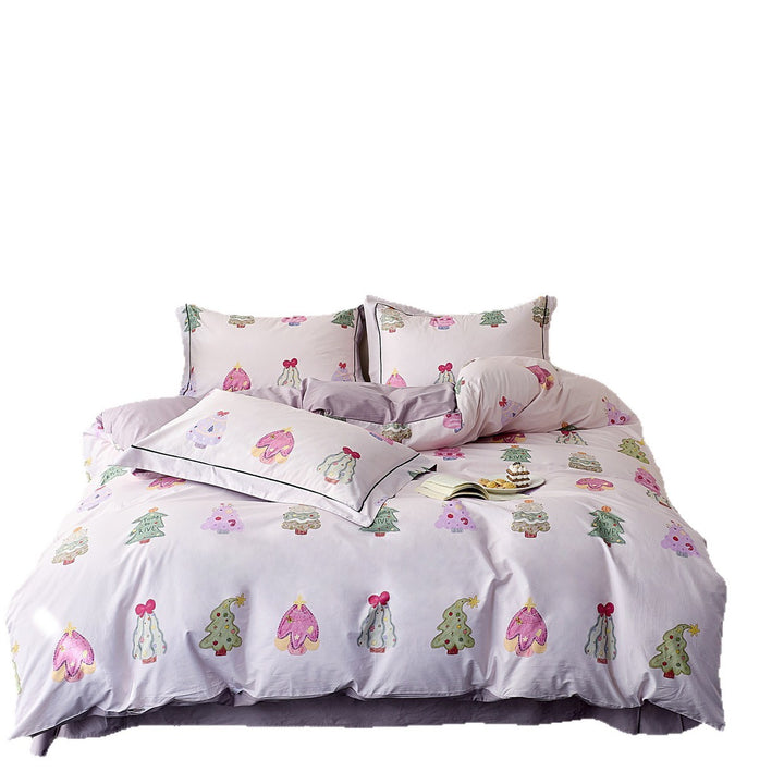 Reversible cotton satin bedding with delicate watercolor floral print and satin edge