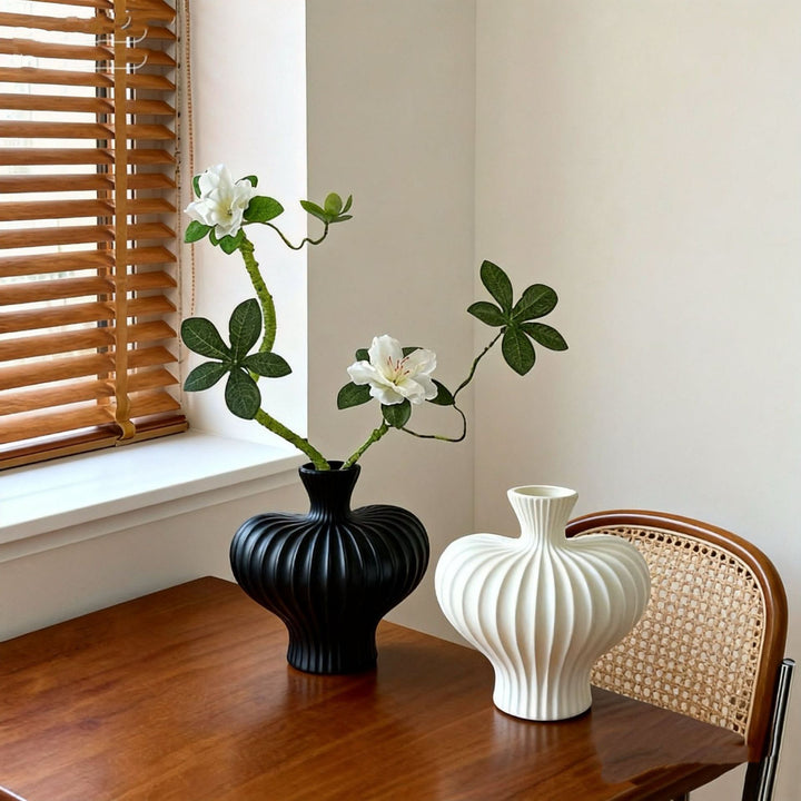 Decorative Ribbed Ceramic Vase for Indoor Decor