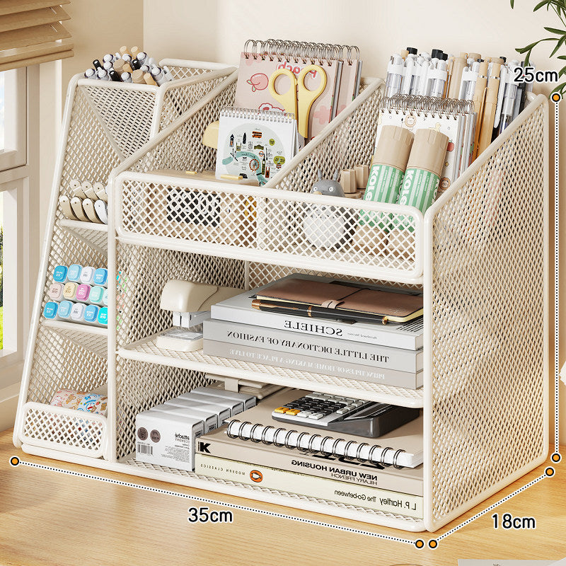 Slanted Mesh Desktop Multi-Compartment Stationery and Document Organizer