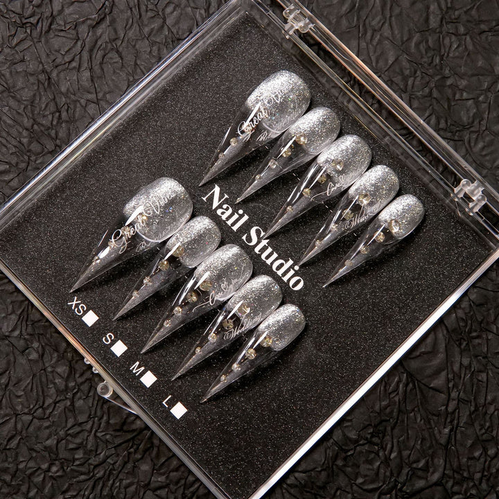 Glamorous Stiletto Press-On Nail Set with Gem Accents  1791254959