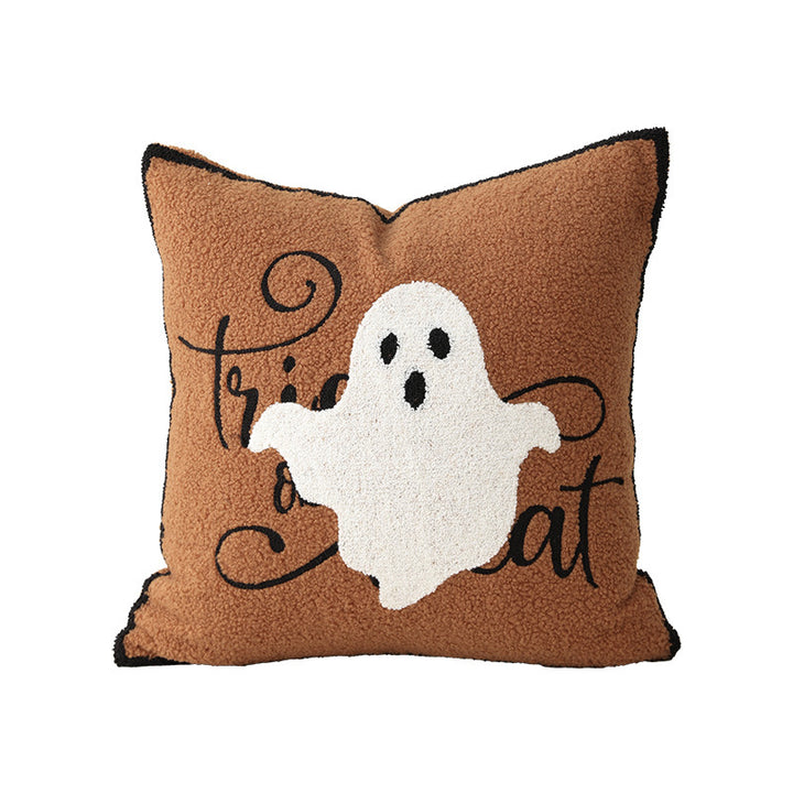 Square Decorative Pillow with Embroidered Halloween Ghost and Boucle Surface Stornfield