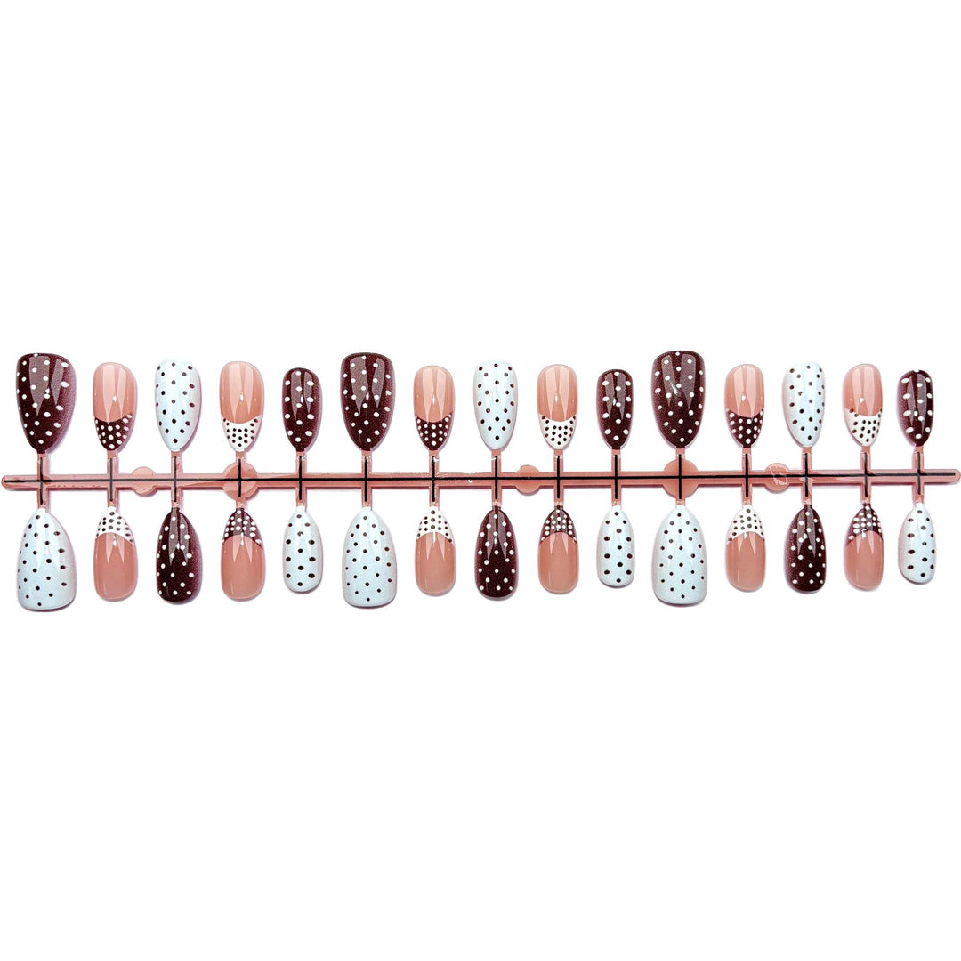 Decorative Press-On Nail Art Set with Polka Dot and Striped Design