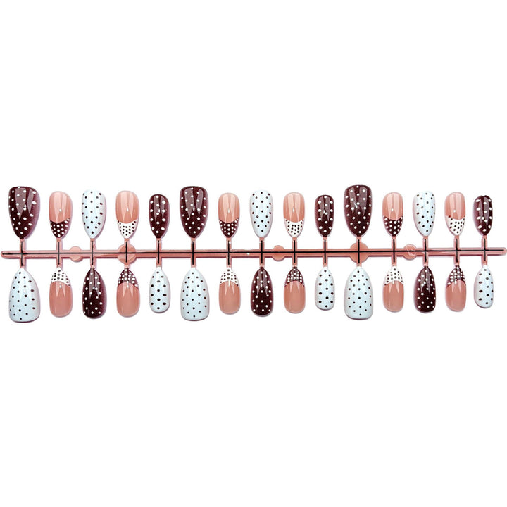 Decorative Press-On Nail Art Set with Polka Dot and Striped Design