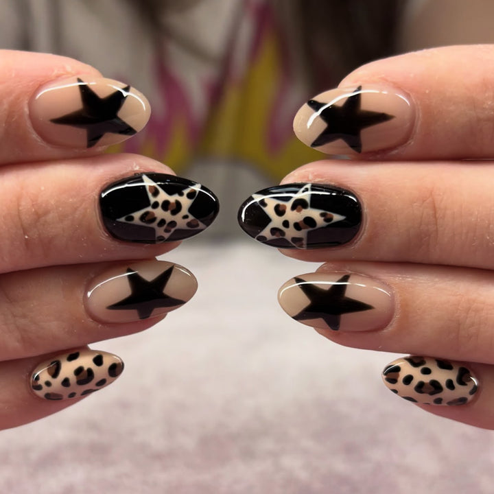 Artistic Nail Extensions with Leopard and Star Design Stornfield