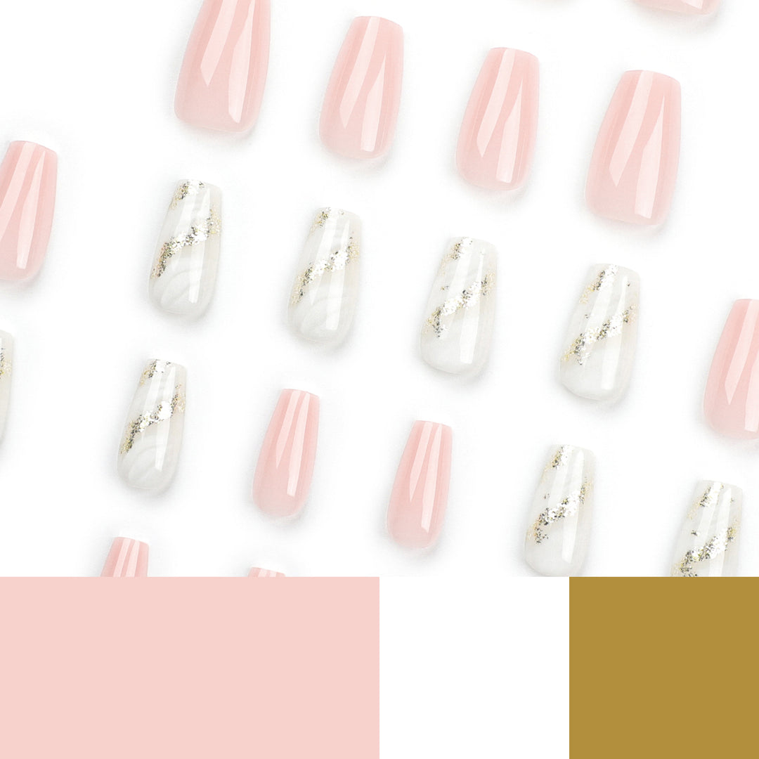 Artistic Nail Extensions with Elegant Gold Design Stornfield